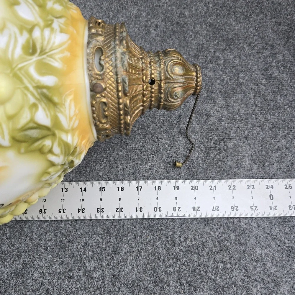 Vintage Mid-Century Hanging Swag Lamp Grape Pattern Glass Globe 25″‎ Pull Chain